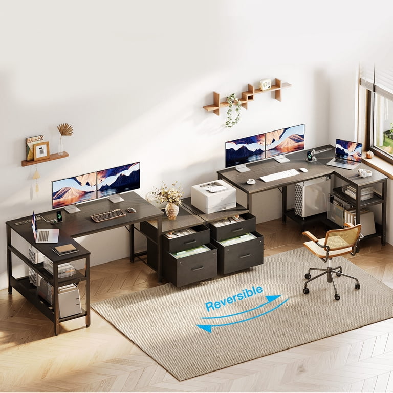 Casacomoda 55" L-Shaped Corner Desk, Power Outlets & File Cabinet photo 4