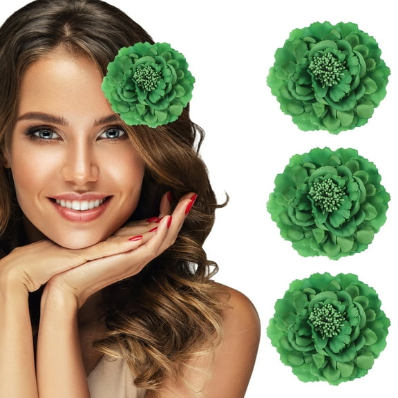 Uxcell 3 Pcs Peony Flowers Hair Clip, 4.7 Inch Artificial Fabric Head Flower for Women Hair Pins Corsage DIY Crafts Clothing Wedding Birthday Party, Green