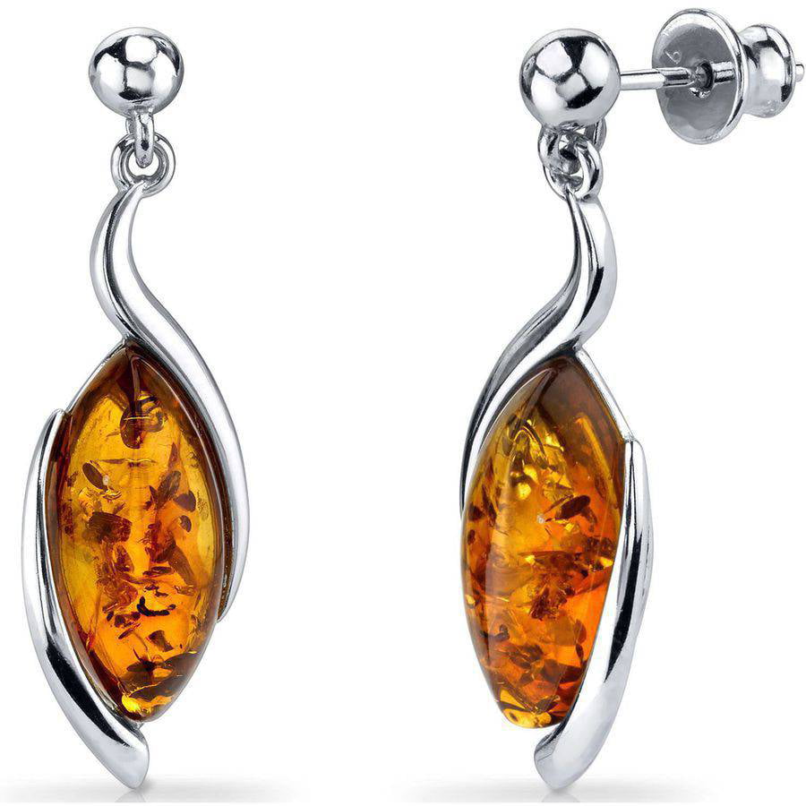 Marquise Shape Orange Amber Drop Earrings in Sterling Silver - Walmart.com