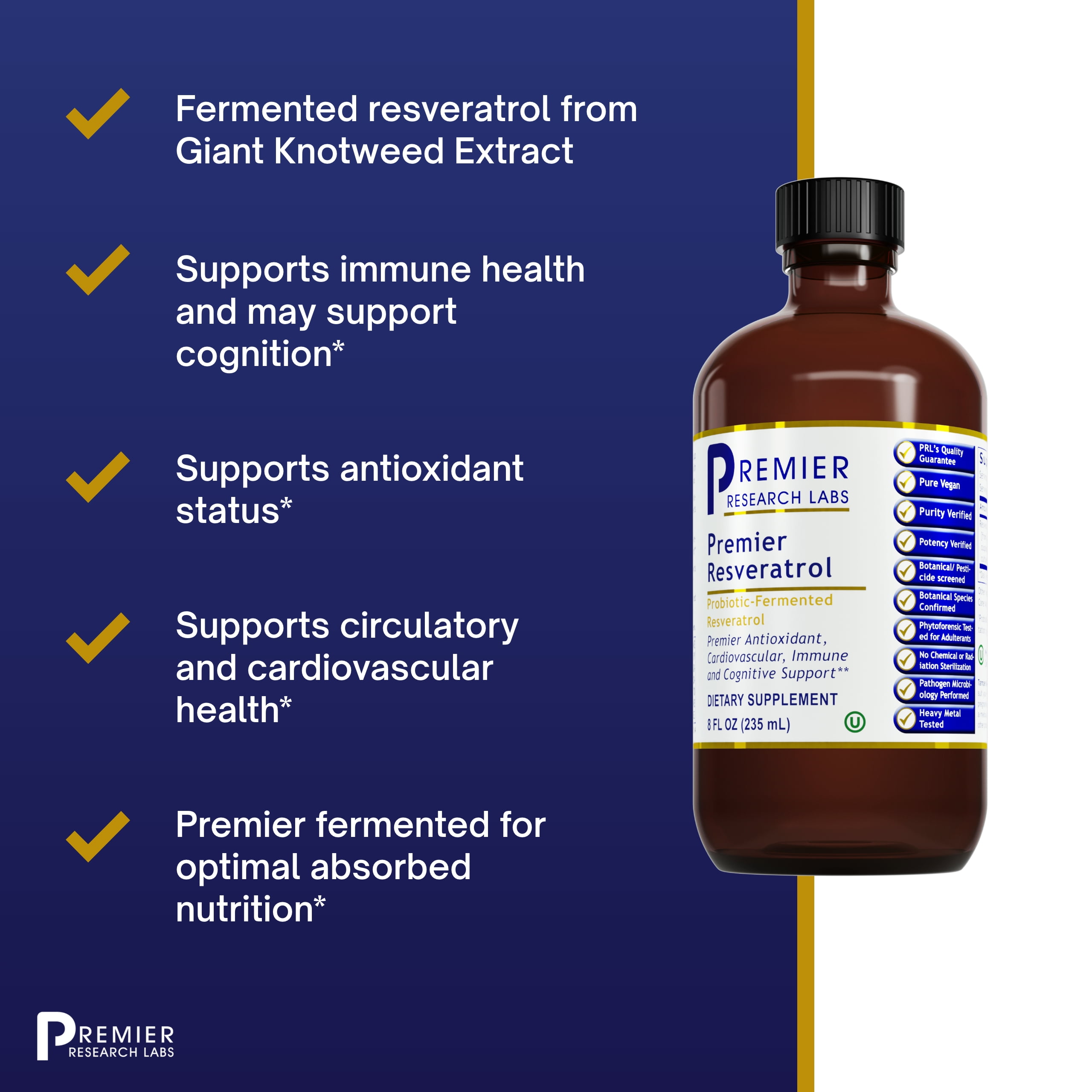 Premier Research Labs Resveratrol - Antioxidants Supplement - For Immune Support, Heart Health, Blood Flow & More - From Giant Knotweed - 8 Fl oz