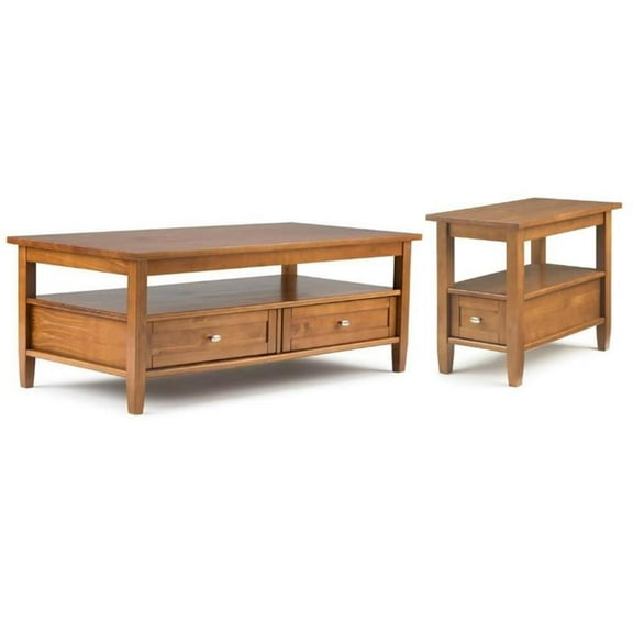 Home Square 2-Piece Set with Wood 48" Coffee Table and 14" Narrow Side Table