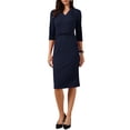 thumbnail image 4 of INSPIRE CHIC Work Dresses for Women 3/4 Sleeve V Neck Stand Collared Bodycon Business Office Sheath Dress 2026 M Navy Blue, 4 of 6