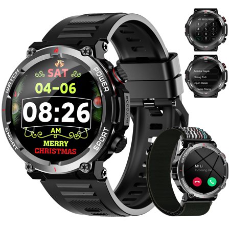 IOWODO Military Smart Watch,with APP,IP68 Waterproof,1.39" Touch Screen Outdoor Sport Watch, with 100+ Sports Modes,DIY Watch Face,Message Notification,Bluetooth Call,for Android and iPhone,Black