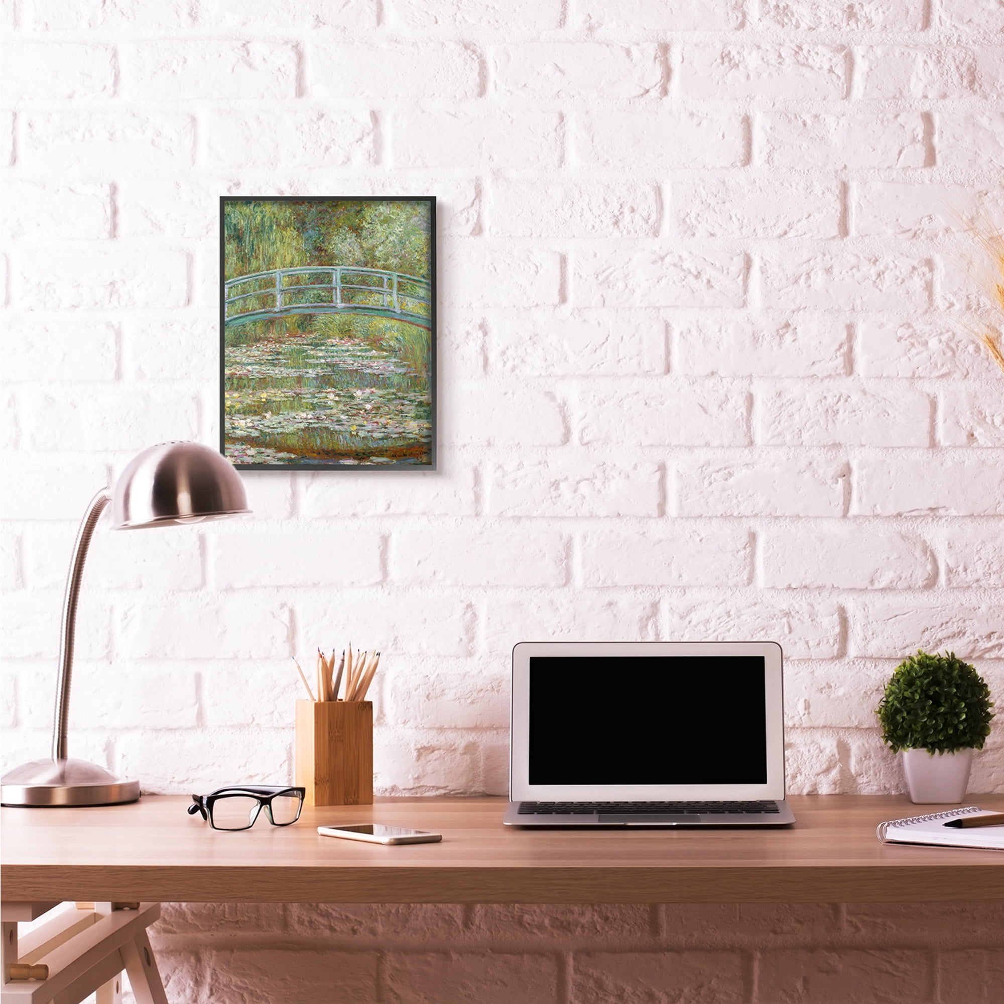 Stupell Industries Bridge Over Lilies Monet Classic Painting Black Framed Art Print Wall Art, 11x14, by Claude Monet