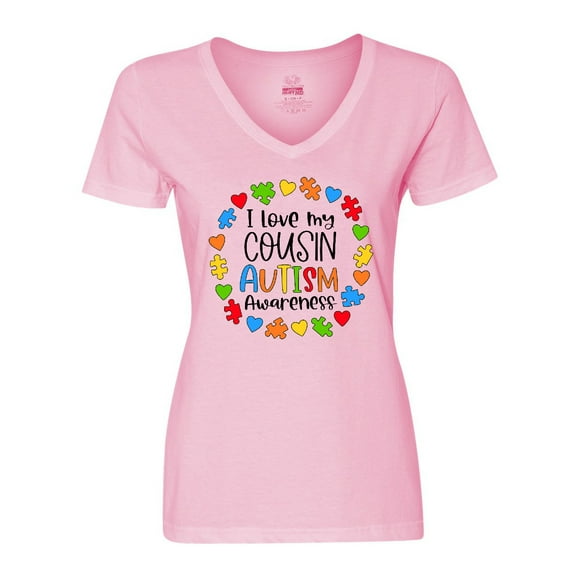 Inktastic I Love My Cousin Autism Awareness Women's V-Neck T-Shirt
