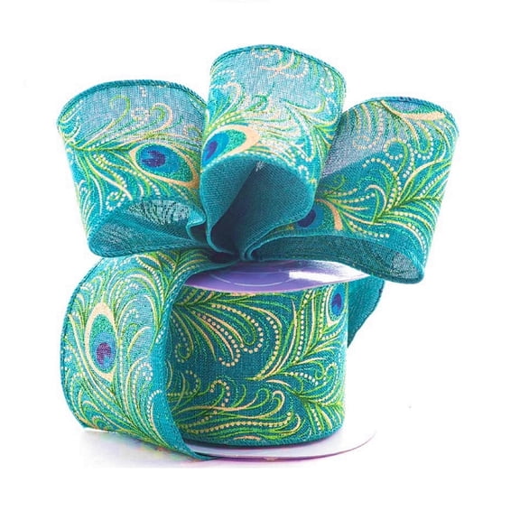 Peacock Glitter Fabric Wired Ribbon - 2 1/2 Inches Wide x 10 Yards (56116704)