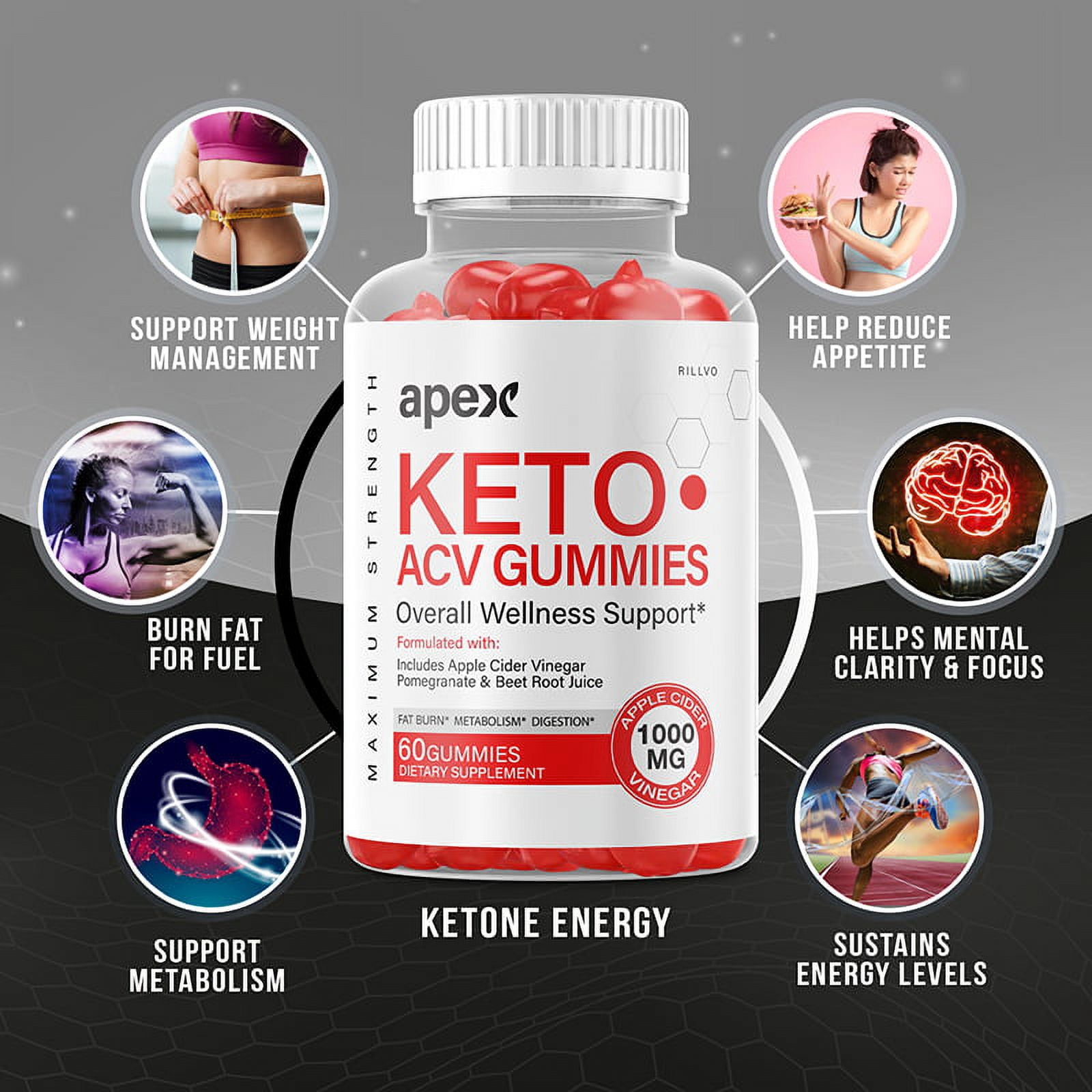 (5 Pack) Apex Keto Gummies - Apex Keto ACV Gummy’s - Supplement for Weight Loss - Energy & Focus Boosting Dietary Supplements for Weight Management & Metabolism - 300 Gummies