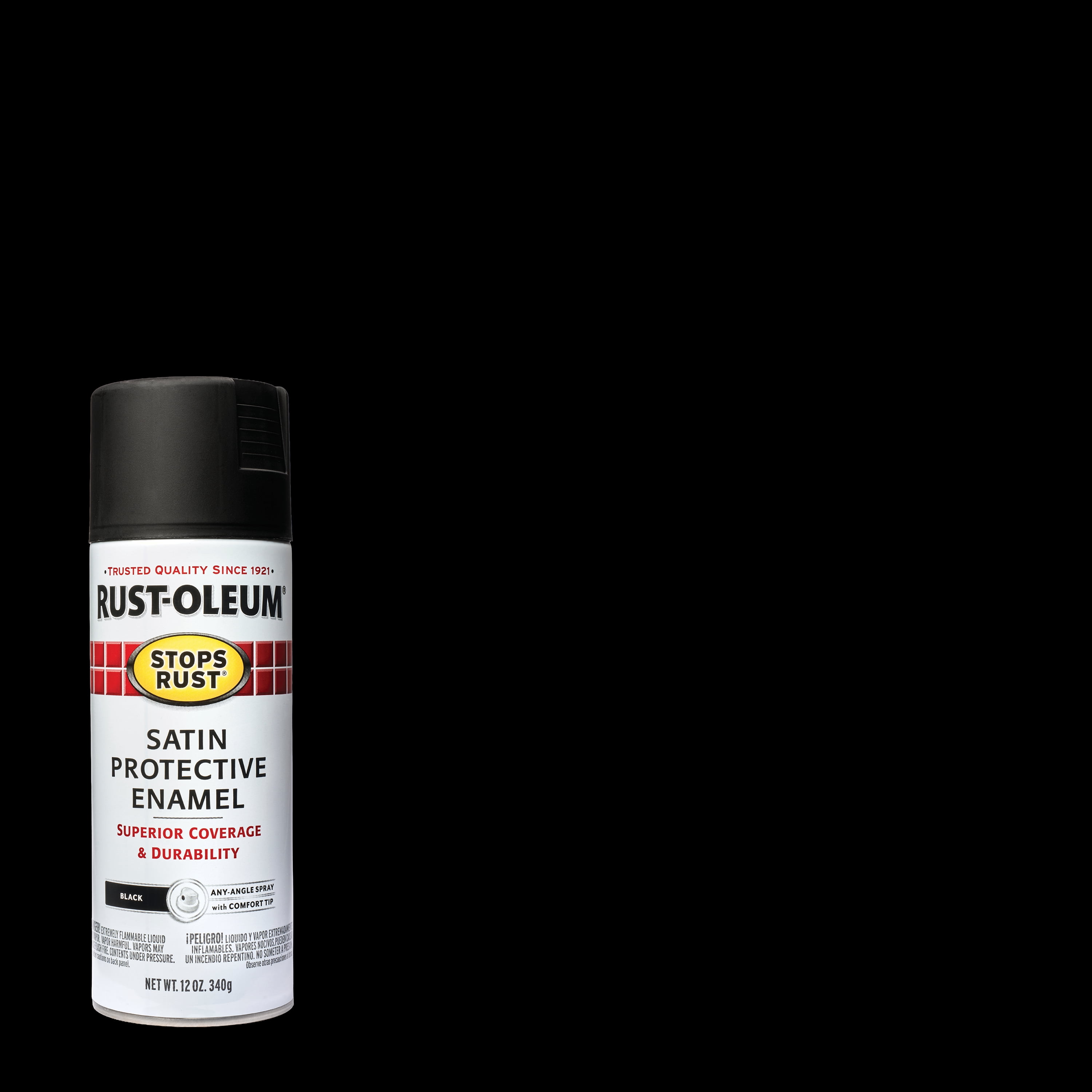 (6 pack) Black, Rust-Oleum Stops Rust Protective Enamel Satin Spray Paint-7777830, 12 oz
