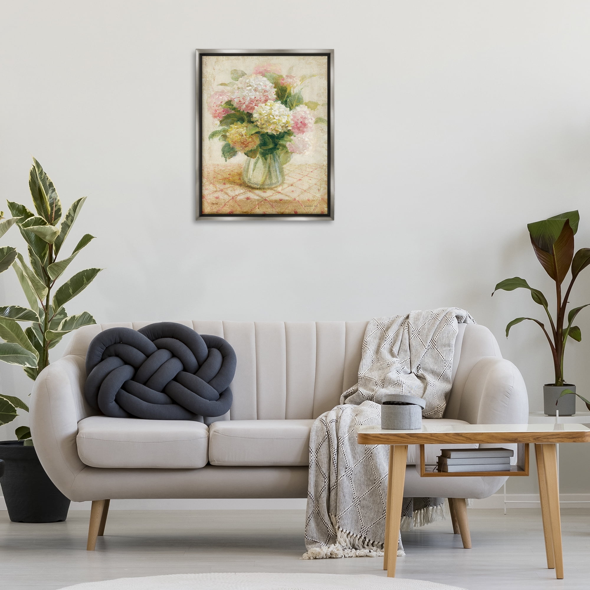 Stupell Industries Cottage Hydrangeas in Pink Plants & Flowers Painting Gray Floater Framed Canvas Art Print Wall Art, 25 x 31