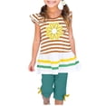 thumbnail image 5 of Yuncity Girls Summer Outfits 2 Piece Set Floral Print Short Sleeve Top With Ruffle Sleeves And Elastic Waist Pants Toddler Kids Casual Clothes Size 7-8 Years Mint Green, 5 of 5