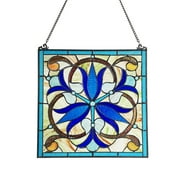CHLOE Lighting BELL-FLOWER Victorian-Style Black Finish Stained Glass Window Panel 16" Tall