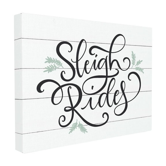 The Stupell Home Decor Collection Holiday Planked Look Sleigh Rides Black White and Blue Typography Oversized Stretched Canvas Wall Art, 24 x 1.5 x 30