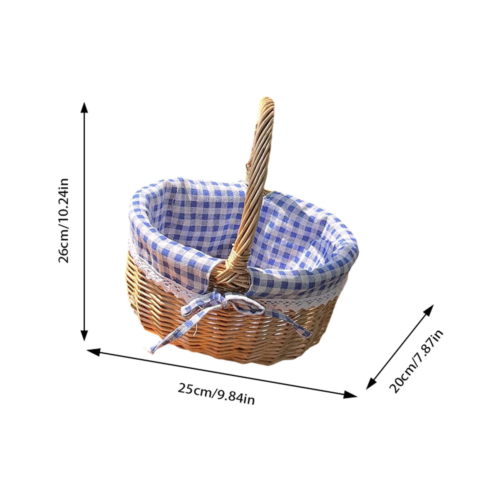 Multifunction Woven Picnic Basket with Removable Lace Print Liner, Portable Storage Basket, Suitable for Picnics, Camping, Hiking, Easter Decor, Spring Supplies, L9.8 x W7.8 x H10.2 in
