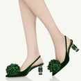 thumbnail image 4 of XYD Women Graceful Flower Pointy Closed Toe Velvet Pumps Block Crystal Mid Heels Slingbacks Dressy Weddding Shoes Size 4.5 Green, 4 of 4