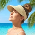 thumbnail image 6 of Helii Women Crownless Straw Sun Hat Wide Brim Ponytail Visor, Adjustable Drawstring Packable Foldable Breathable Woven Beach Hat UV Protection for Travel Outdoor Beige,One Size, 6 of 9
