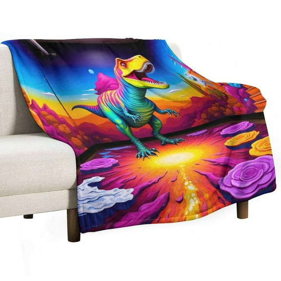 Colorful Dinosaur Mural Room Throws Blankets for Sofa Bed Winter Plush Warm Blanket Holiday Gifts