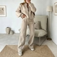 thumbnail image 5 of TEAJOPSUU Womens Solid 2 Piece Workout Sets Long Sleeve Full Zip Sweatshirts Elastic Waist Wide Leg Pockets Pants Sets Athletic Sets Beige, 5 of 5