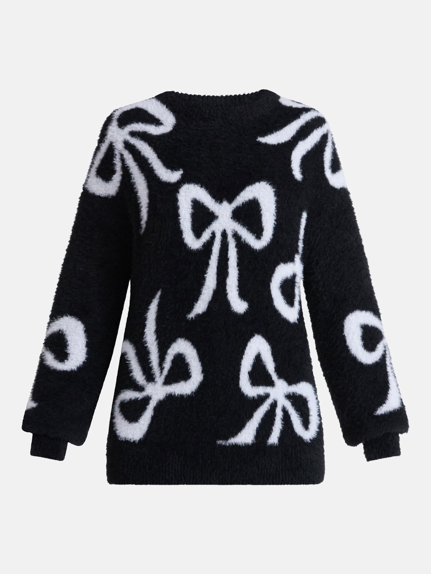 99 Jane Street Women's and Women's Plus Bow Print Pullover Sweater, Midweight, Sizes XS-4X