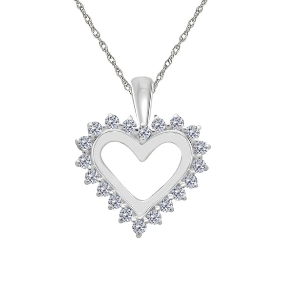 Mauli Jewels Engagement Necklace for Women 0.50 Carat Diamond Classic Heart Pendant 4 prongs 10K White Gold With 18'' Chain|Silver Chain