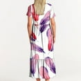 thumbnail image 5 of Penkiiy Women's Summer Casual Short Sleeve Crewneck Dress Casual Flowy Tiered Maxi Beach Dress With Pockets Feather Printing Dress XL White, 5 of 6