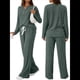 thumbnail image 2 of Conjuntos de Dos Piezas para Mujer, Suéter de Cuello Henley de Otoño, Chándal A Juego, Pijamas Cómodos con Bolsillos Verde M, 2 of 7