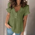 thumbnail image 4 of hoksml Women's Cotton V Neck Short Sleeve Peplum Blouse, Ruffle Trim Casual Tunic, Loose Fit Top for Daily and Office Wear, 4 of 8
