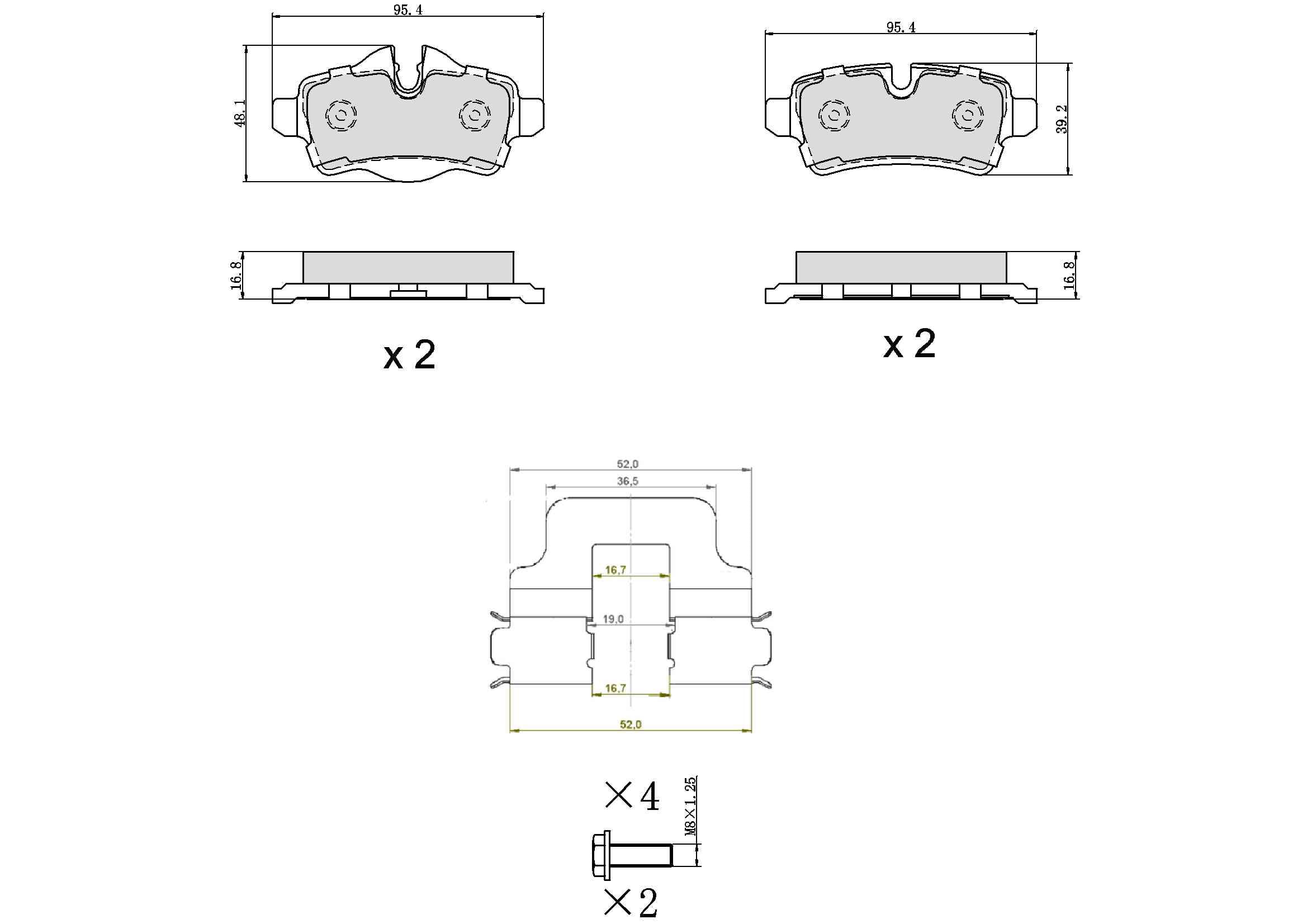 Winstop Brake Pad Set, Rear WS.1309.0.M, Mini Cooper 2015-2006