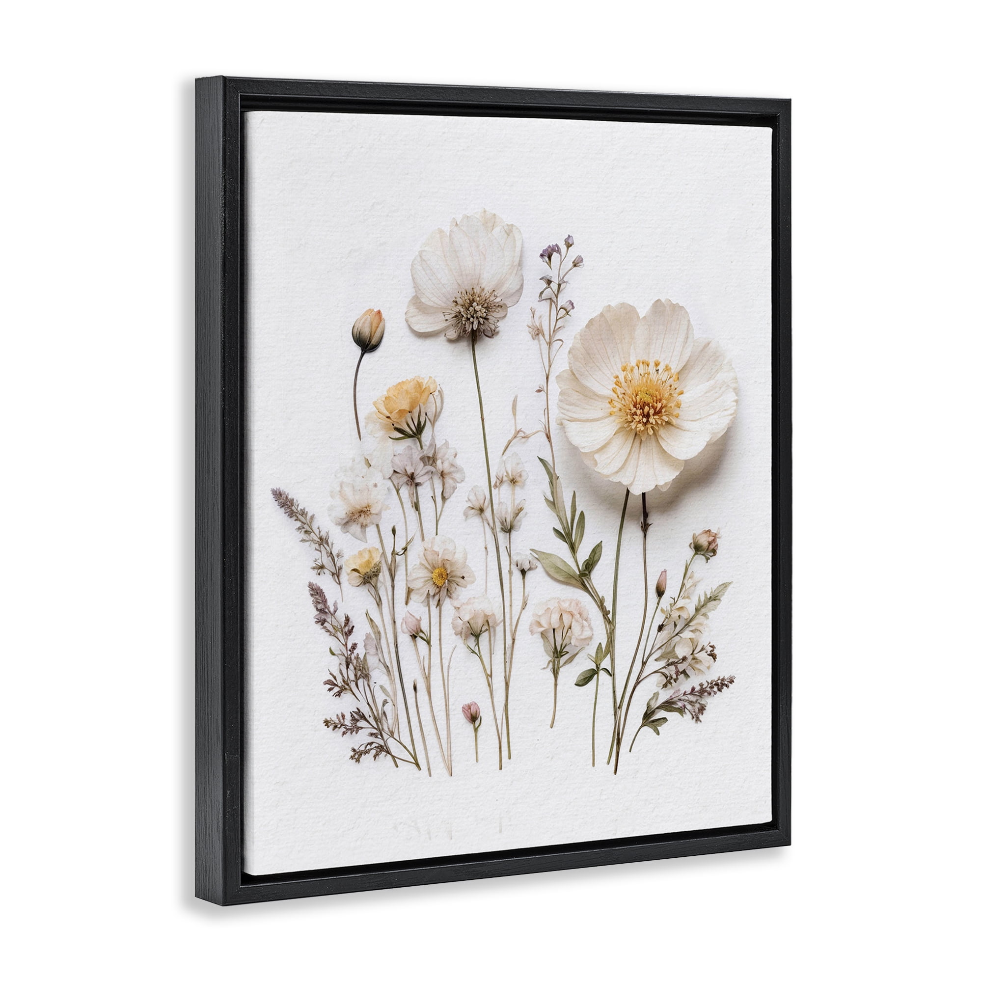 Pressed Bathroom Botanicals Black Framed Floater Canvas Wall Art, design by Lettered and Lined