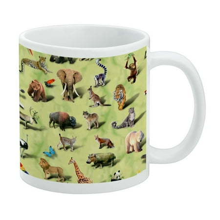 

Land Animals Gorilla Lion Fox Giraffe Pattern White Mug