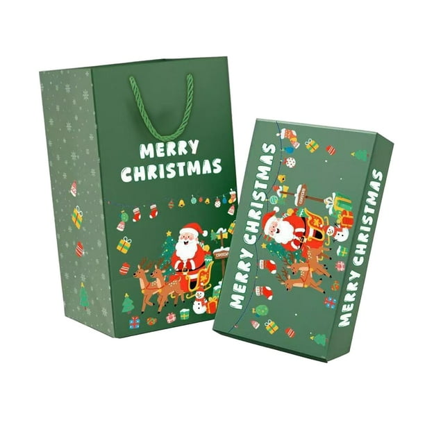 Caja de regalo navideña con forma de hucha que rebota, recuerdo de fiesta, festival navideño con bolsa de regalo verde