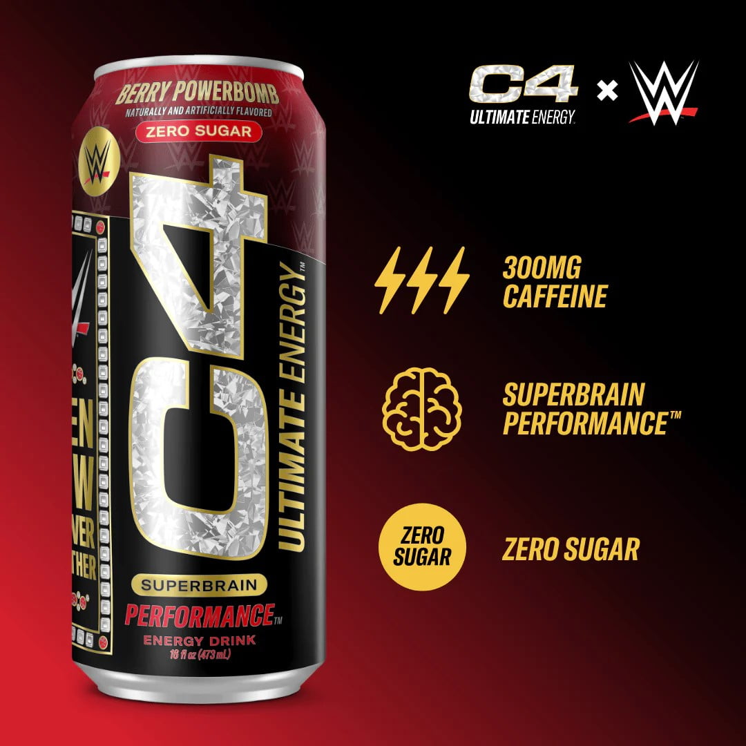 C4 Ultimate Energy Drink, WWE Ruthless Raspberry, 16 fl oz Single Can