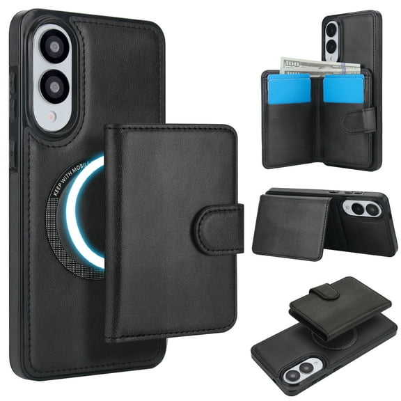 Allytechgroup Detachable Cards Holder Case for Samsung Galaxy S25 Edge, RFID Blocking 2 In 1 Wallet PU Leather Case with Stand Compatible with Magsafe Shockproof Cover for Galaxy S25 Edge, Black