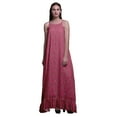 thumbnail image 1 of Bimba Robe de Nuit Imprimée Pink4 Bird Leaves & Flycather pour Femmes Longue à Bretelles Spaghetti Robe Maxi Vêtement de Nuit Grande, 1 of 5