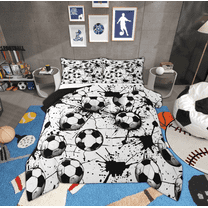 Feelyou Boys Football Print Bedding Comforter Set, Sport Soccer Player Twin Comforter Sets, Cartoon Watercolor Splash Reversible Bedding Set, Lightweight Room Decor, 2-Piece