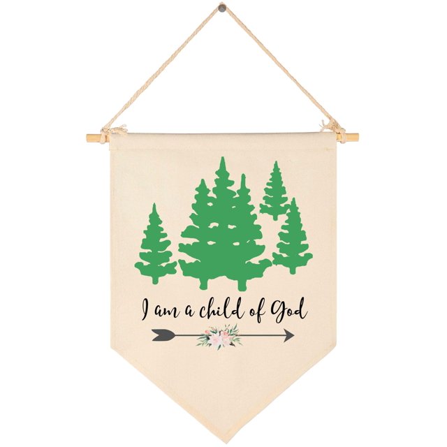 Soy Un Hijo De Dios – Árbol Del Bosque Del Bosque – Lienzo Colgante Bandera Cartel De Pared Decoración Regalo Para Bebé Niños Niña Niño Guardería Habitación Adolescente Puerta Principal