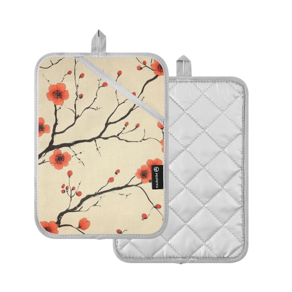 Yayeee Pot Holders Kitchen Heat Resistant with Pocket 7"x9.8" Cotton Oven Cooking Hot Pads, Red Floral Pattern