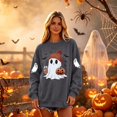 thumbnail image 3 of Dweltoz Halloween Sweatshirts for Women Cute Ghost Pumpkin Graphic Spooky Season Sweaters Oversized Fall Fleece Long Sleeve Crewneck Pullover Tops,Gray S, 3 of 4
