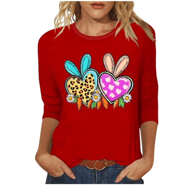 Camisetas Casuales de las Mujeres Impresas 3/4 Manga Cuello Redondo Blusa, Moda Ligera Superior para el Hogar Y el Uso Diario, Cómoda Imitación de la Tela Del Estante