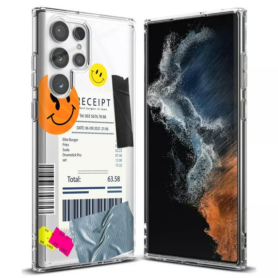 TalkingCase Slim Phone Case Compatible for Samsung Galaxy S22 Ultra 5G, Burger Receipt Print, Thin Light, Flexible, Soft, USA