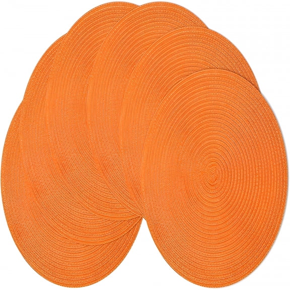 AUQ Round Braided Placemats Set of 6 Table Mats for Dining Tables Woven Washable Non-Slip Place mats 15" for Halloween Thanksgiving,Orange