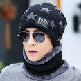 thumbnail image 3 of Gato hermano otoño invierno hombres cálido gorro de punto engrosado suéter juvenil estilo coreano estrella de cinco puntas gorro de lana con forro polar conjunto de dos piezas, 3 of 5