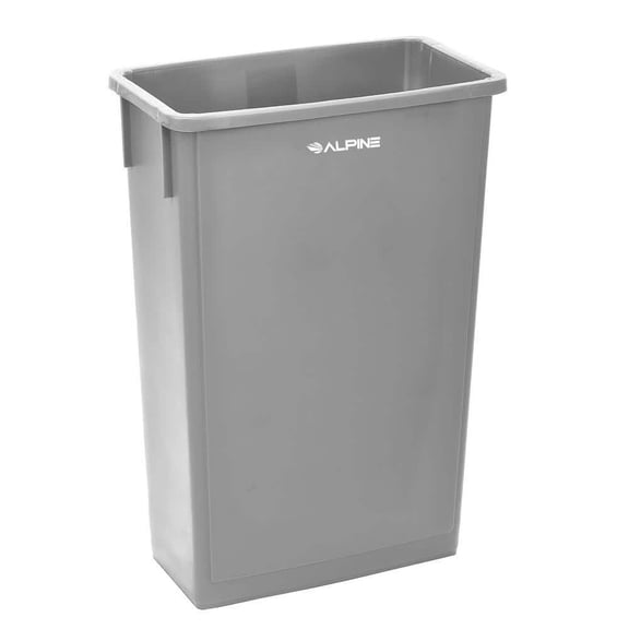 Alpine Industries 23 Gal. Gray Open Top Waste Basket Slim Commercial Garbage Trash Can