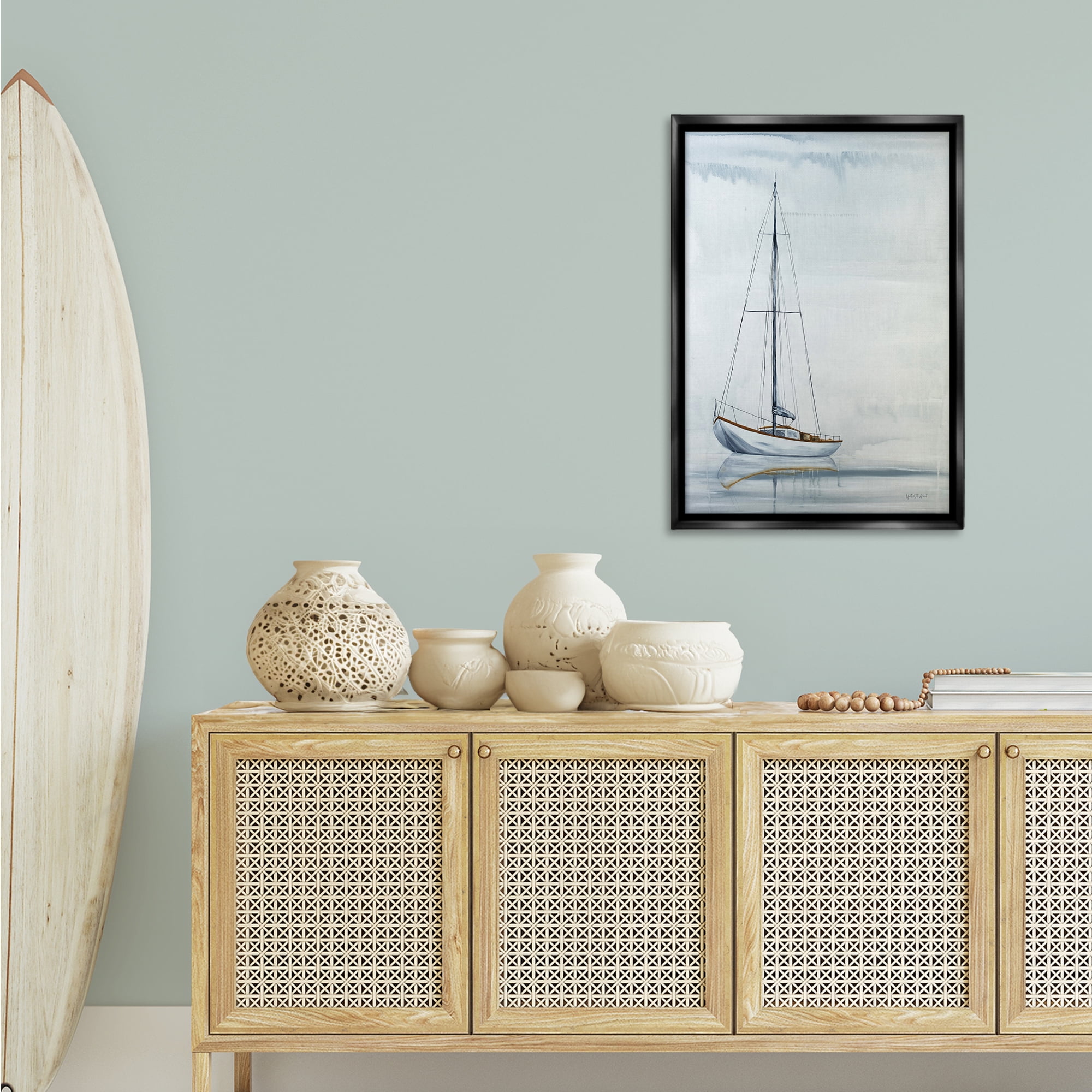 Stupell Industries Sail The Horizon Transportation Painting Black Floater Framed Canvas Art Print Wall Art, 21 x 31