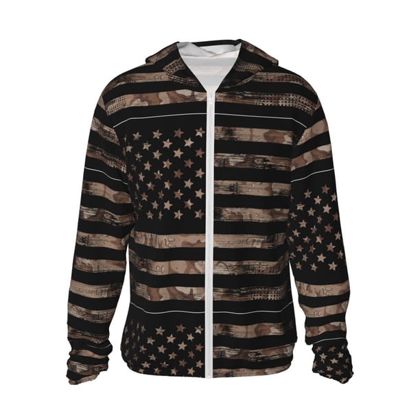 Balery American Flag with Desert Camouflage Sudadera ligera de manga larga con capucha y protección solar UPF 50+ para hombre y mujer, ideal para pesca y running-Small