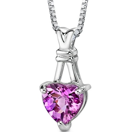 Peora 3.00 Ct Heart Shape Created Pink Sapphire Rhodium-Plated Sterling Silver Pendant, 18