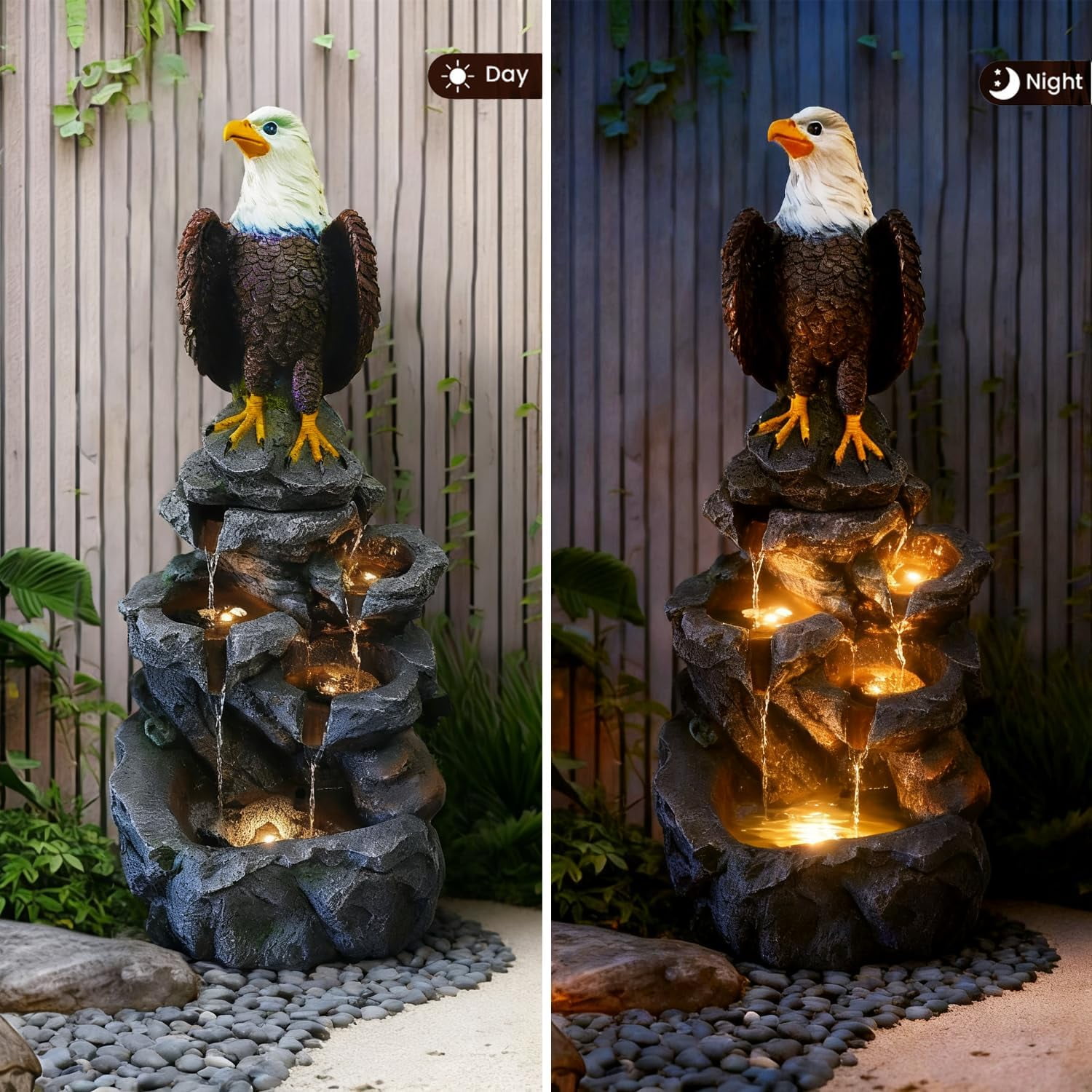 Eagle Outdoor Fountain with 5 Layers of LED Lights,Suitable for Gardens,Courtyards and Interior Decoration