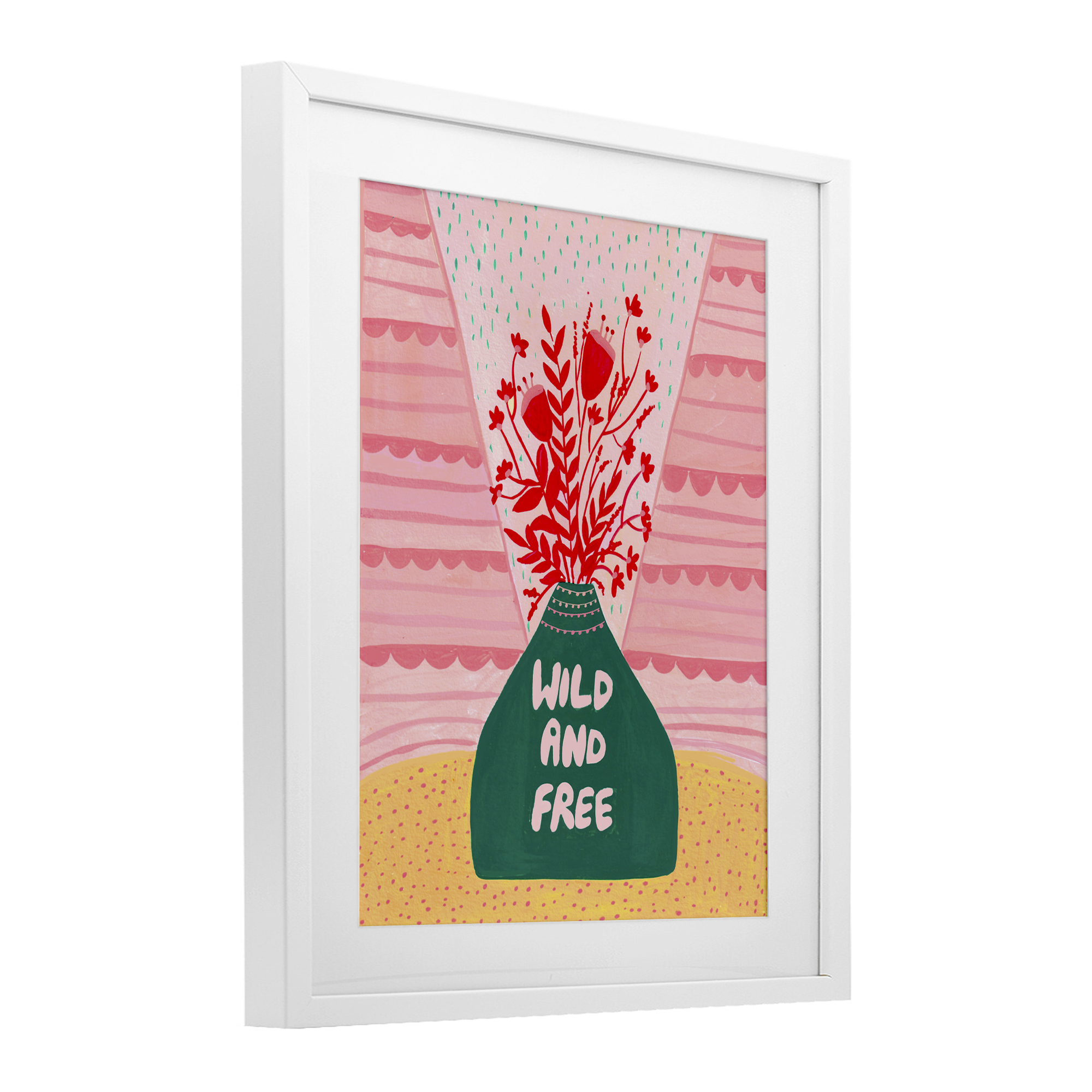Midcentury Wild And Free White Framed Print Under Glass, design by Nabeela Rumi