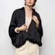 thumbnail image 4 of Chaqueta Abullonada para Mujer, Casual, con Mangas de Murciélago, Cuello Solapa, Cremallera, Chaquetas Urbanas Plisadas de Gran Tamaño Negro S, 4 of 10