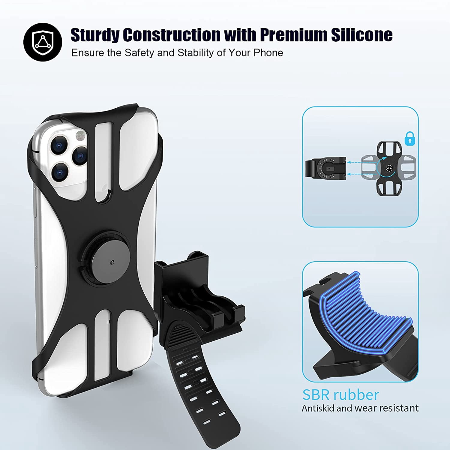360° Adjustable Bicycle Motorcycle Phone Mount, Universal Holder Fits 4 to 6.7 Inch Smartphones