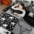 thumbnail image 4 of Homewish Vintage Cowgirl Hat Bedding Comforter Set 7pcs, Black Grey Patchwork King Bedding Sets, Rustic Farmhouse Cabin Reversible Bed Sheets, Super Cozy Room Decor, 4 of 7